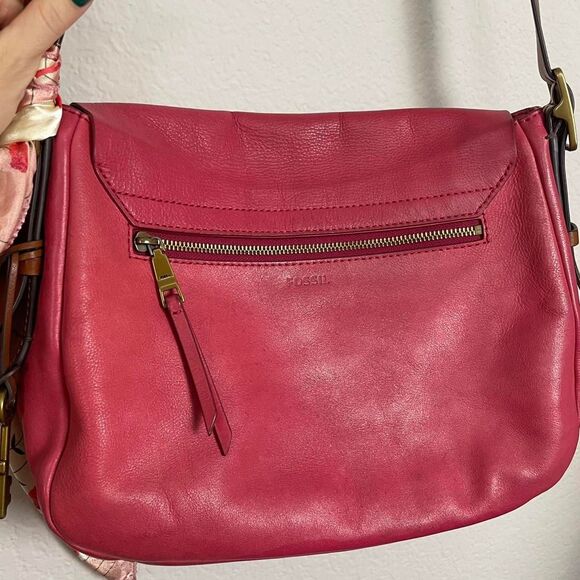Fossil Red Pink Leather Harper Flap Crossbody Bag Shoulder Strap Purse - Picture 4 of 8